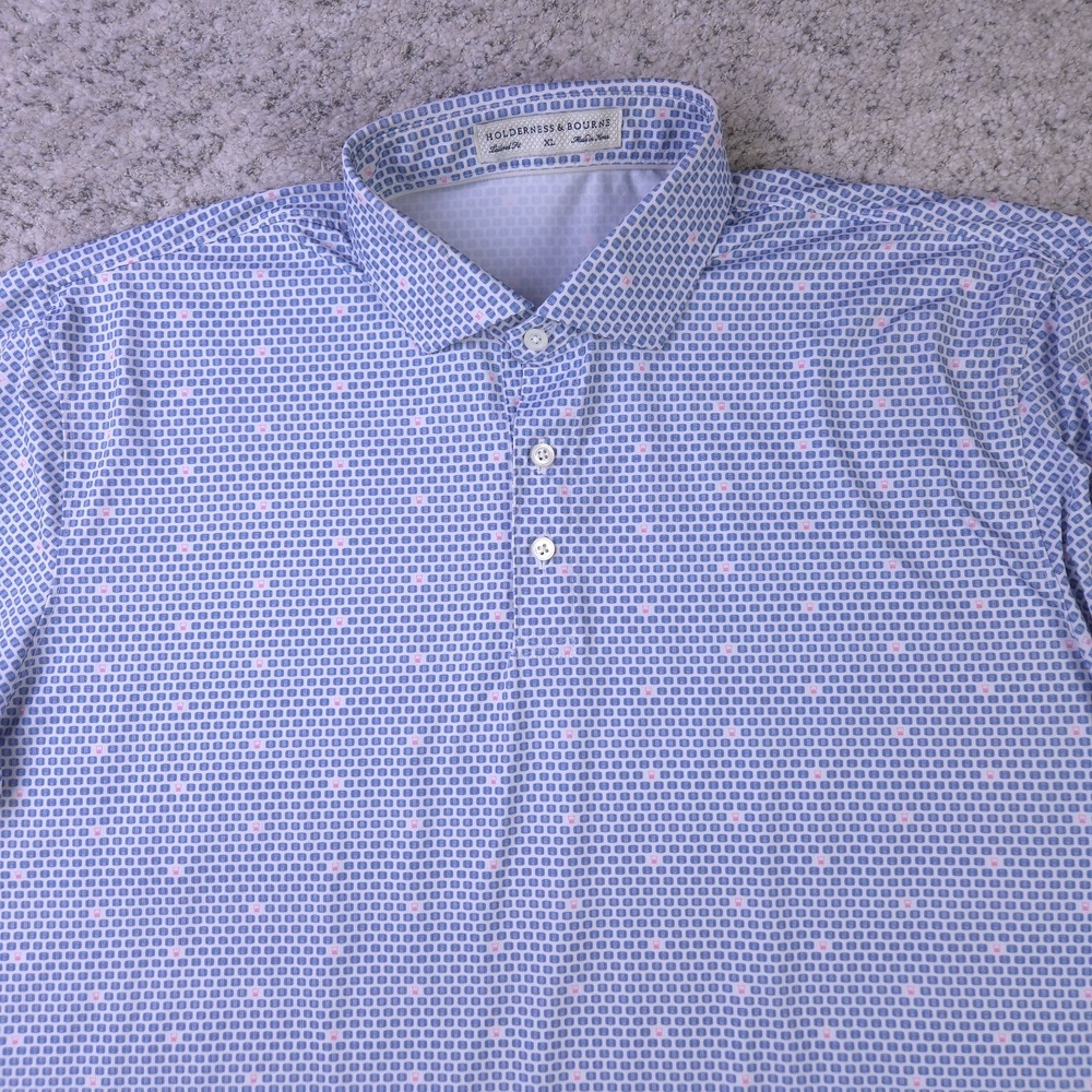 Holderness & Bourne Polo Mens XL Barrel Pattern Royal Palm Golf Club Logo Blue